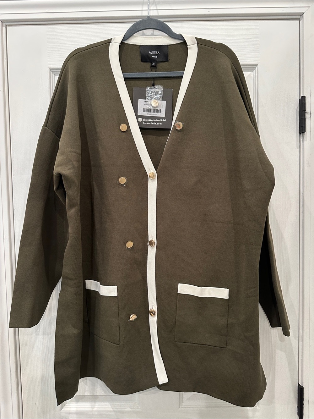 Alezza Olive Double-Breasted Blazer with Ivory Trim (21)